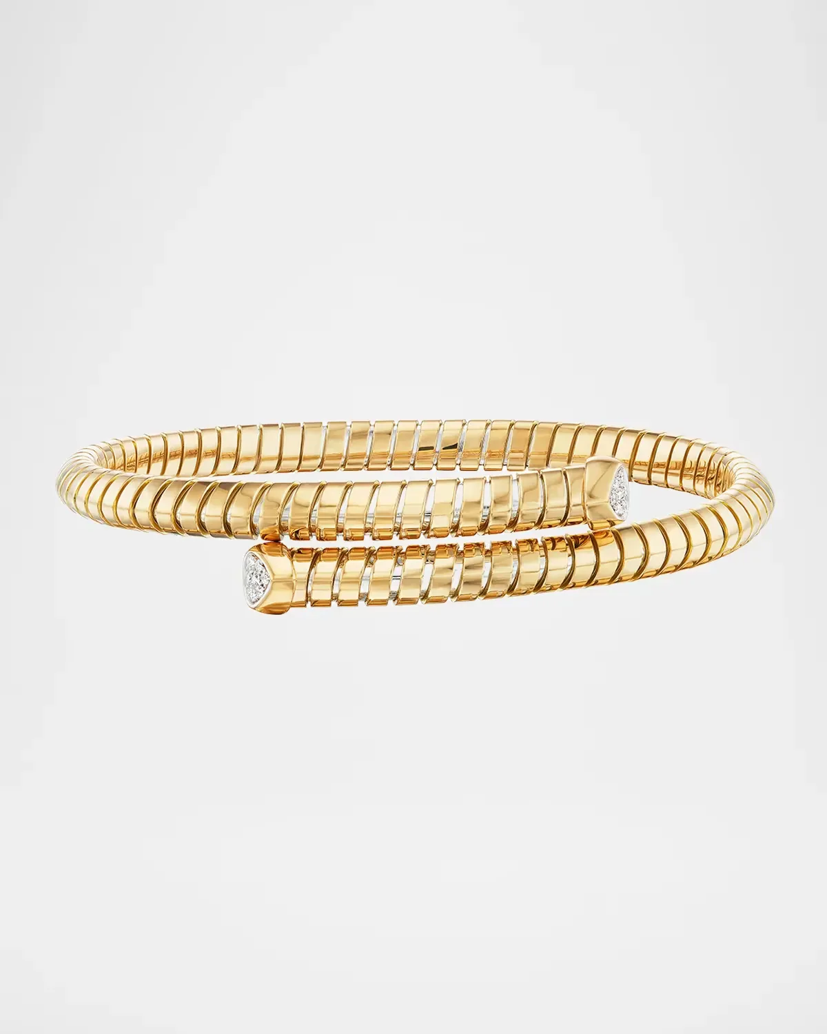 18K Yellow Gold Trisolina Thin Bypass Bangle with Diamonds by Marina B
