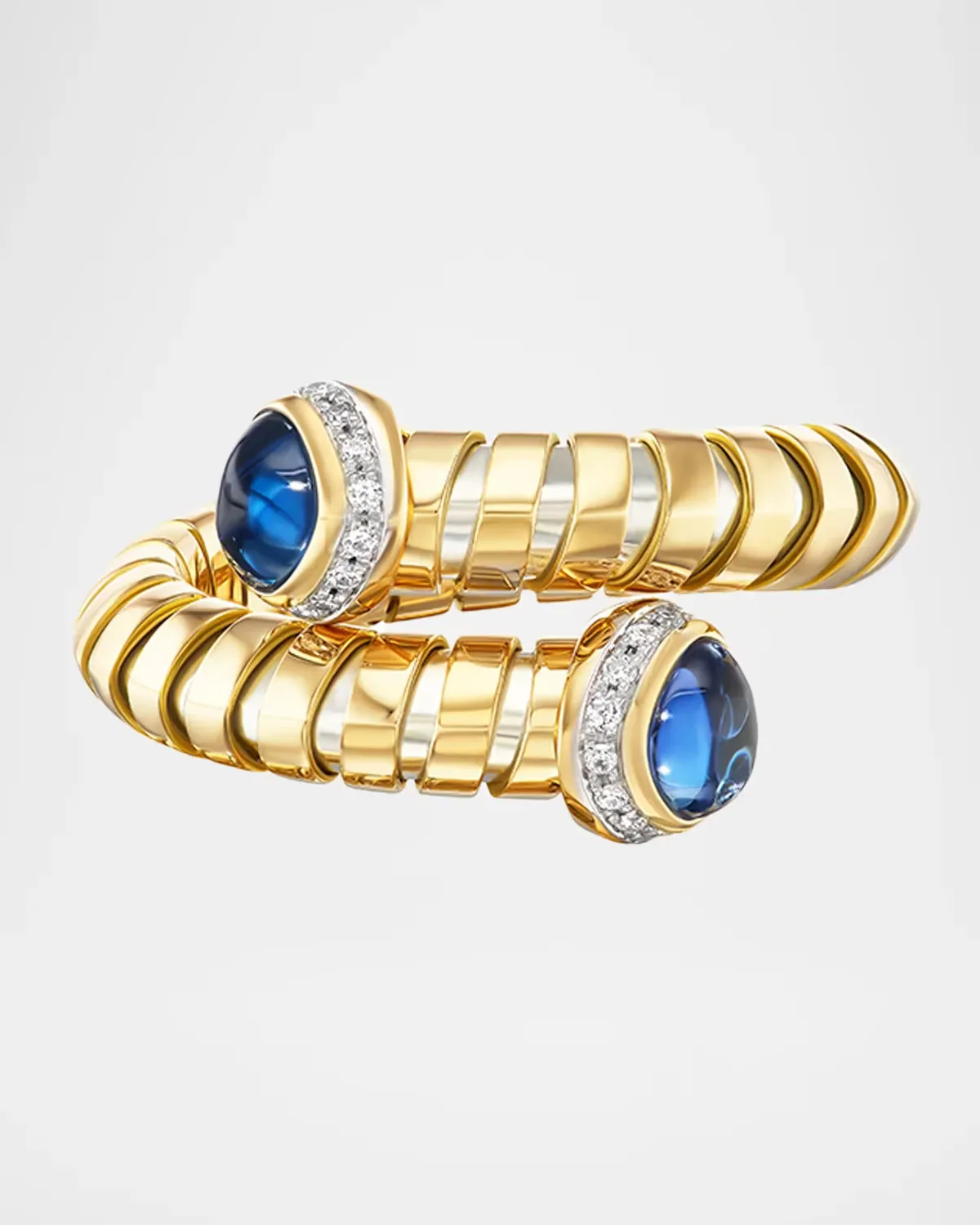 18K Yellow Gold Sapphire Trisolina Bypass Ring with Diamonds by Marina B