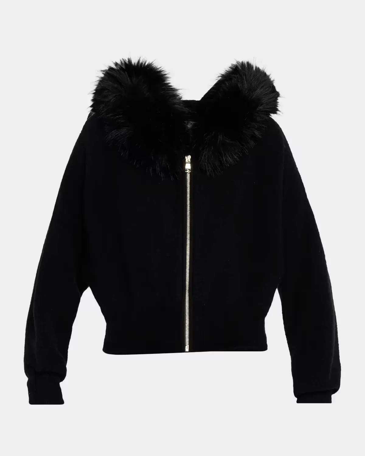 Nadya Faux Fur Trim Hooded Cardigan by Alice + Olivia