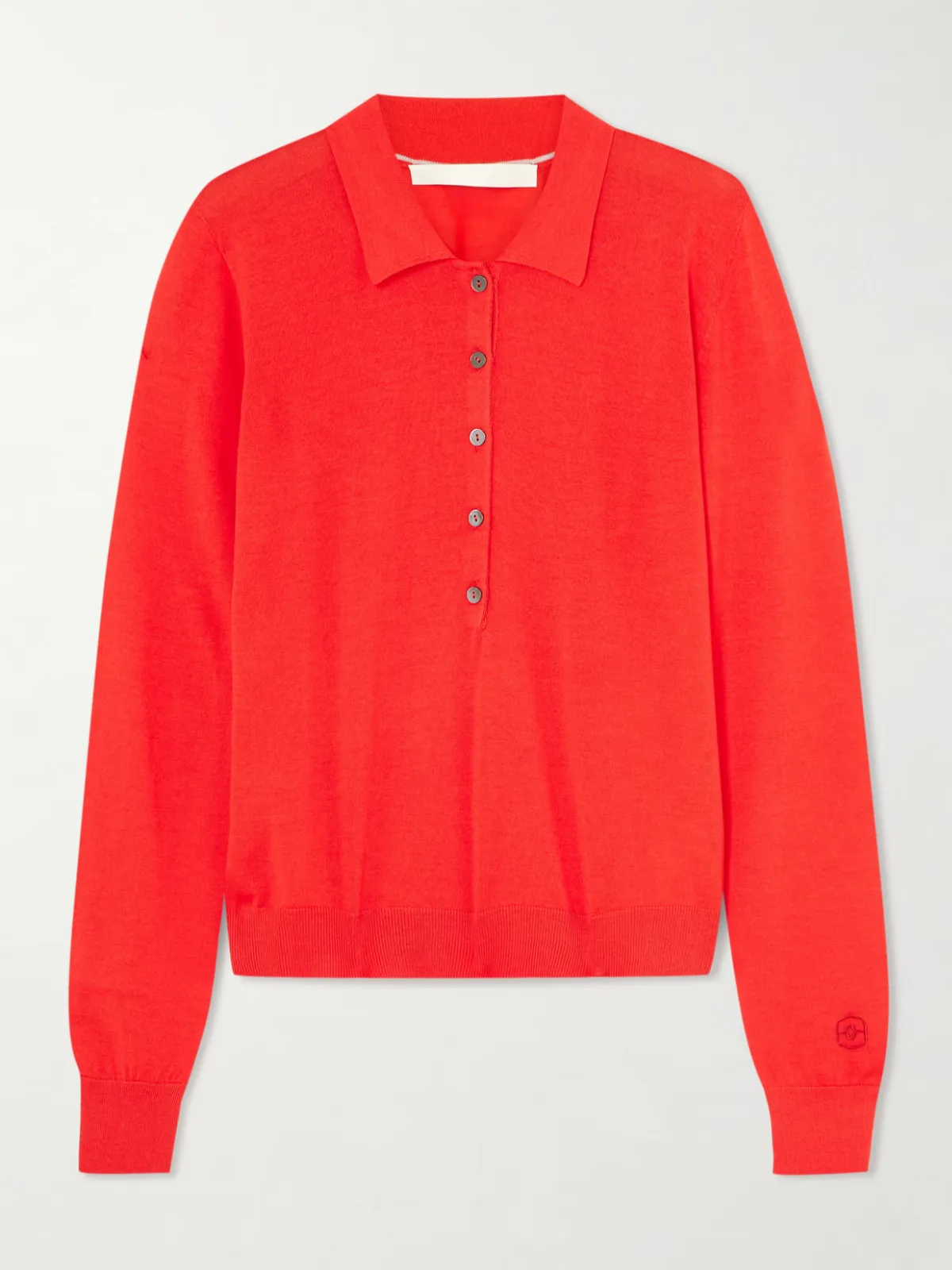 - Dea Embroidered Merino Wool Polo Sweater -