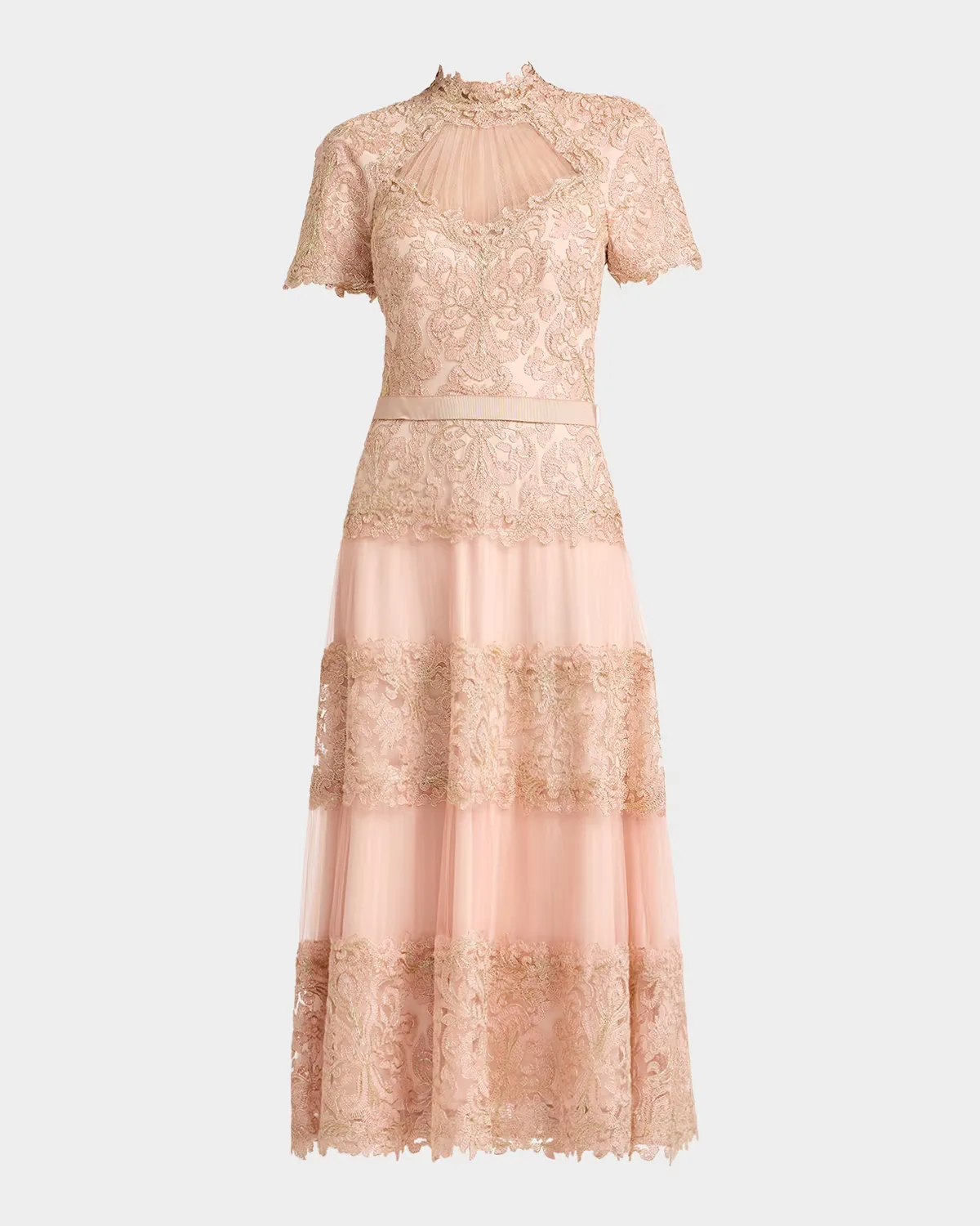 Stelly Pleated Embroidered Tulle Midi Dress by Tadashi