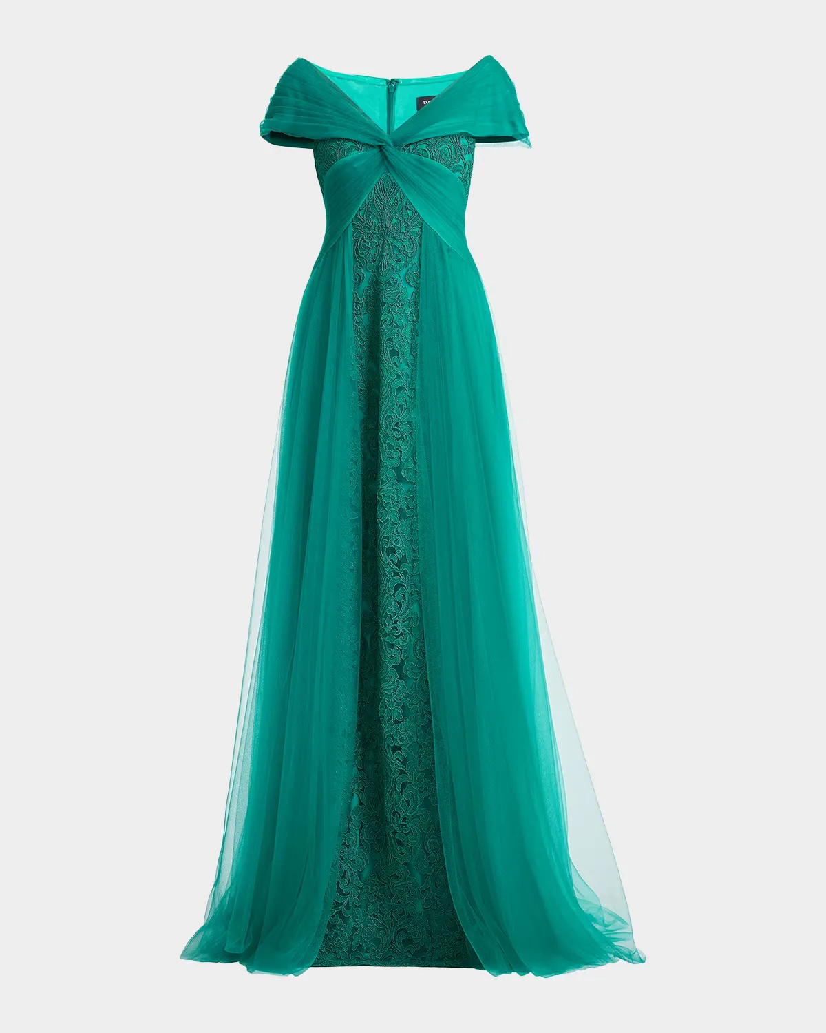 Parello Embroidered Off-Shoulder Tulle Gown by Tadashi