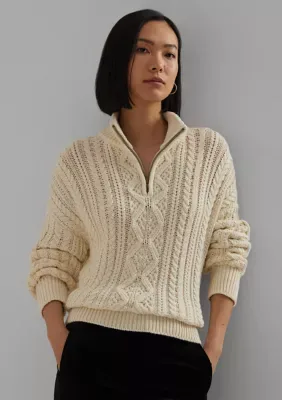 Aran-Knit Cotton Quarter-Zip Pullover by Ralph Lauren