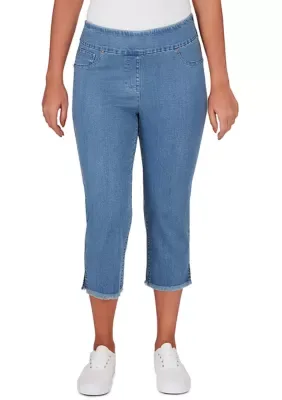 Soft Denim Pull on Fringe Capri Pants by Ruby Rd