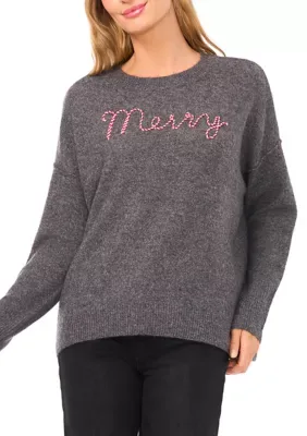 Long Sleeve Beaded Merry Sweater by CeCe
