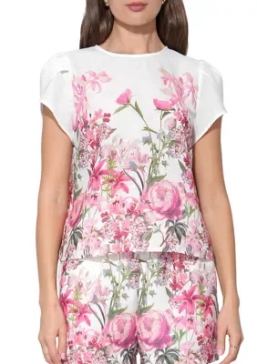 Short Sleeve Printed Crepe Top by Adelyn Rae