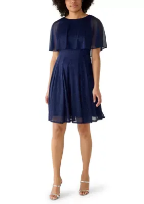 Short Sleeve Cape Glitter Knit Cocktail Dress by Maison Tara