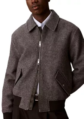 Melang Wool Blend Boucle Bomber Jacket by Calvin Klein