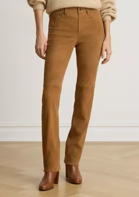 Lauren Ralph Lauren High-Rise Suede Slim Straight Pant by Ralph Lauren