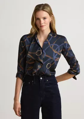 Lauren Ralph Lauren Belting-Print Ruffle-Trim Twill Shirt by Ralph Lauren