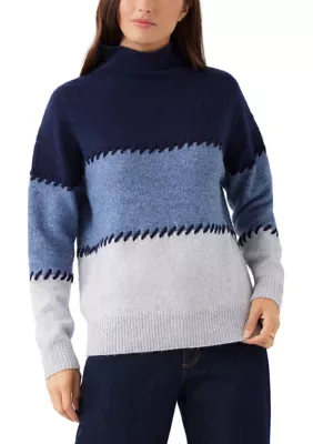 Contrast Stitch Mock Neck Colorblock Sweater by Karen Kane
