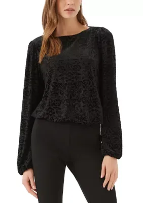 Blouson Sleeve Velvet Burnout Boat Neck Top by Karen Kane