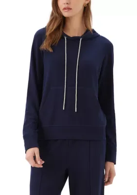 Rhinestone Drawstring Hoodie Sweatshirt by Karen Kane
