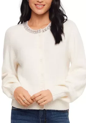 Embellished Crewneck Cardigan Sweater by Karen Kane