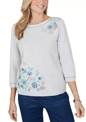 Ann Arbor Embroidered Flowers Sweater by Alfred Dunner