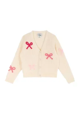 Crochet Knit Cardigan with Bows by Tween Diva