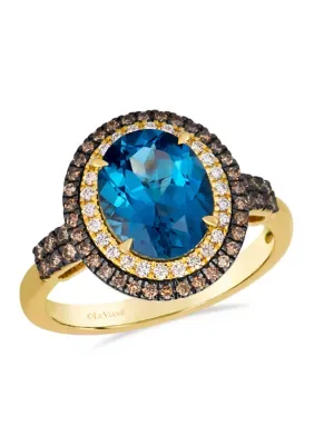Ring Featuring 2 3/4 Cts. Deep Sea Blue Topaz, 1/4 Cts. Chocolate Diamonds, 1/8 Cts. Nude Diamonds Set in 14K Honey Gold by Le Vian