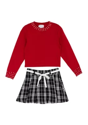 Pearl Sweater with Boucle Pleated Skort by Tween Diva