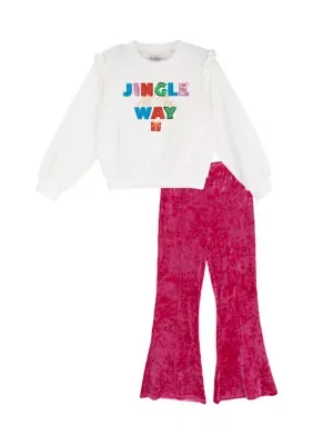Jingle All the Way Popover Top and Velvet Flare Pants by Tween Diva