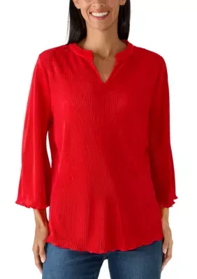 Split Neck Plissé Top by Kim Rogers