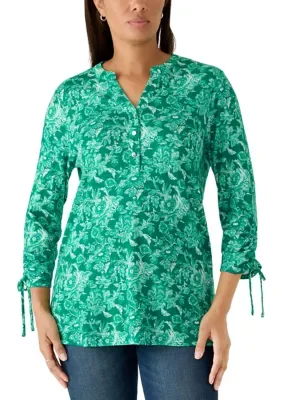 3/4 Tie Sleeve Button Front Hacci Tunic by Kim Rogers