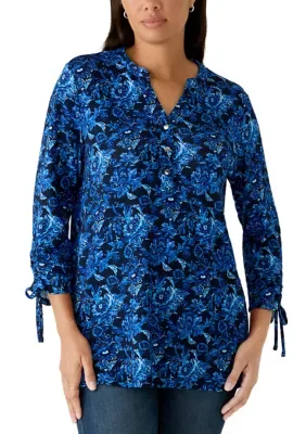3/4 Tie Sleeve Button Front Hacci Tunic