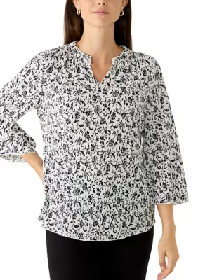 Split Neck Plissé Print Top