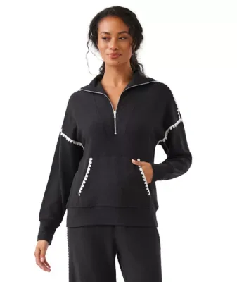 Edge Stitch Half-Zip Pullover Sweatshirt by Karen Kane