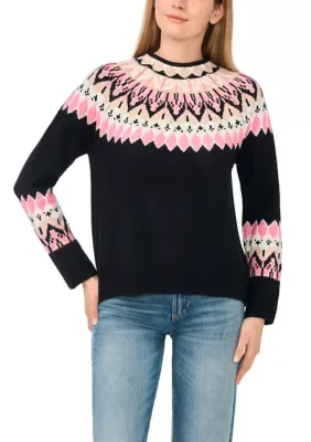Long Sleeve Mock Neck Fairisle Sweater by CeCe