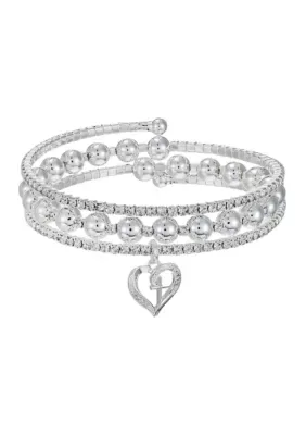 Pearl & Beaded Cross Heart Charm Coil Bracelet by Wonderly