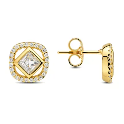 Sterling Silver Princess-Cut CZ Halo Stud Earrings