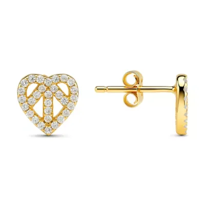 Sterling Silver Heart Shaped Peace CZ Stud Earrings