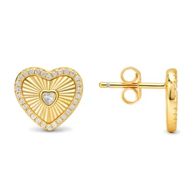 Sterling Silver Fluted Heart Halo Stud Earrings by Kylie Harper