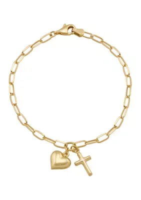 Puff Heart and Cross Bracelet in 10K Yellow Gold Over Sterling Silver, 7.5 In by Belk & Co