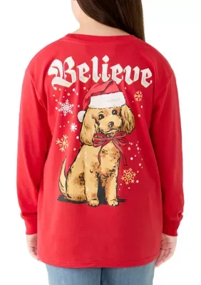 Long Sleeve Santa Dog Graphic T-Shirt by Benny & Belle