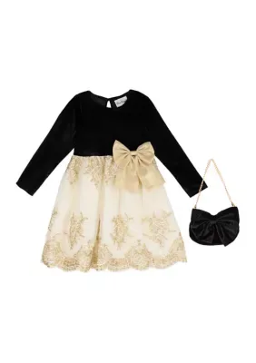 Velvet Bodice Dress with Bow by Rare Editions