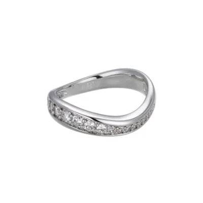 Created White Sapphire Wavy Stackable Ring in Rhodium Plated Sterling Silver by Aurealis