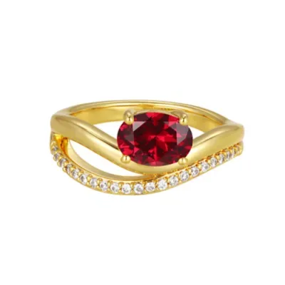 Created Ruby and White Sapphire Wavy Crossover Ring in 18k Gold Plated Sterling Silver by Aurealis
