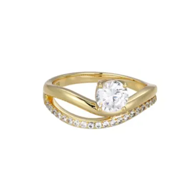 Created White Sapphire Wavy Crossover Ring in 18k Gold Plated Sterling Silver by Aurealis