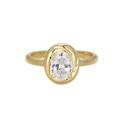 Created White Sapphire Solitaire Bezel Set Ring in 18k Gold Plated Sterling Silver by Aurealis