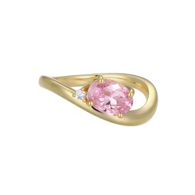 Created Pink Sapphire Wavy Ring in 18k Gold Plated Sterling Silver by Aurealis