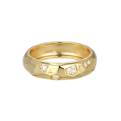 Created White Sapphire Textured Ring in 18k Gold Plated Sterling Silver by Aurealis