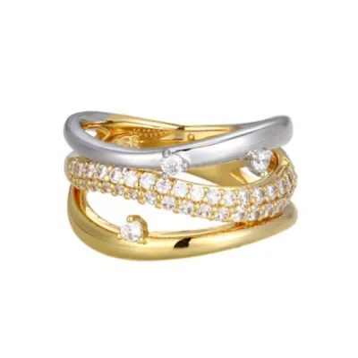 Created White Sapphire Two-Tone Crossover Ring in Sterling Silver, Gold by Aurealis