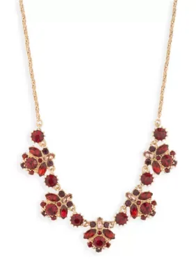 Flower Red Stone Frontal Necklace, 16 In by Marchesa