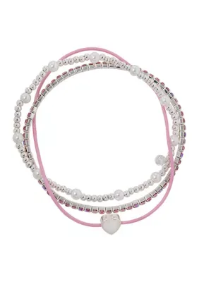 Fine Silver Plated Crystal & Pearl Heart Bracelet Trio Set by Wonderly