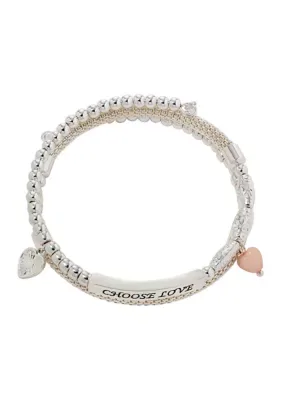 Fine Silver Plated Choose Love Bar Adjustable Bracelet by Wonderly