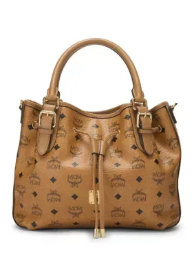 MCM Visetos Drawstring Shopper Cognac by What Goes Around Comes Around