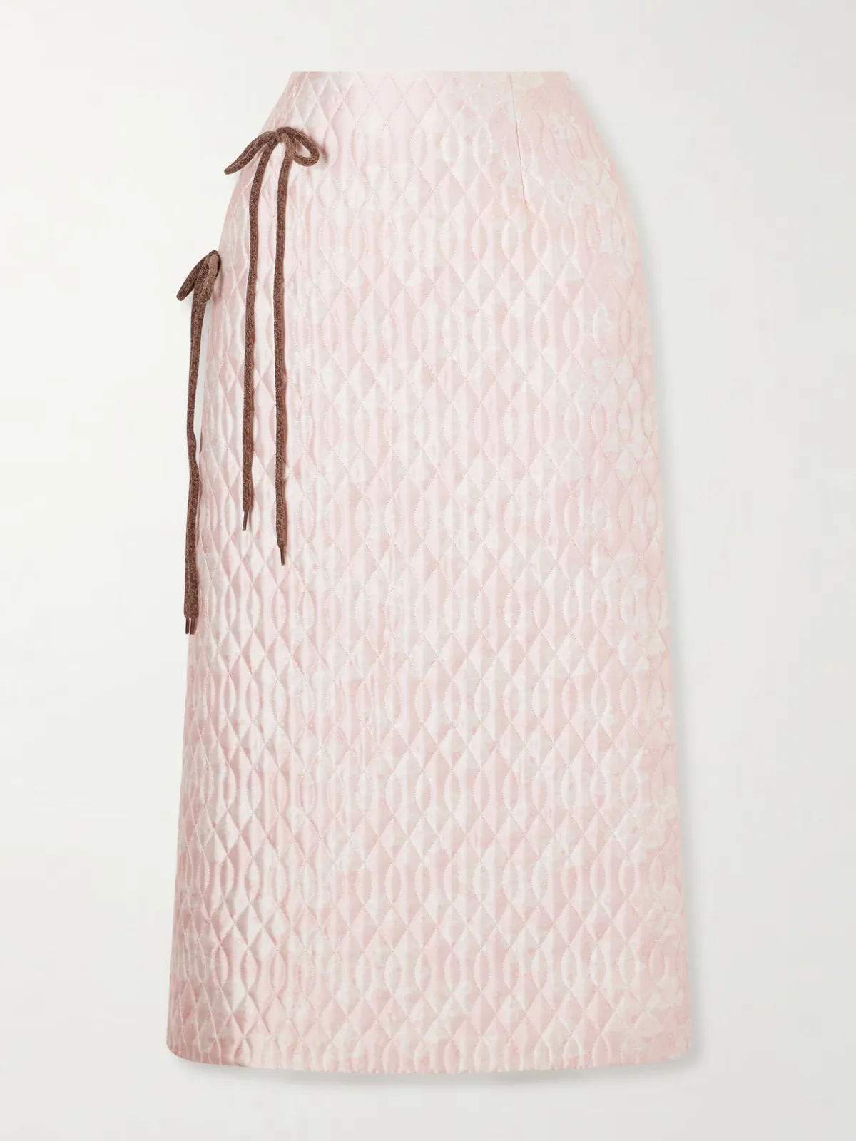 - Bow-detailed Chenille-trimmed Quilted Printed Satin Midi Skirt -
