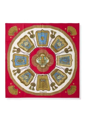 Hermès Red & Multicolor Poste Et Cavalerie Silk Scarf 90 by What Goes Around Comes Around