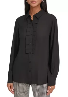 Pleat Front Ruffle Collared Blouse by Karl Lagerfeld